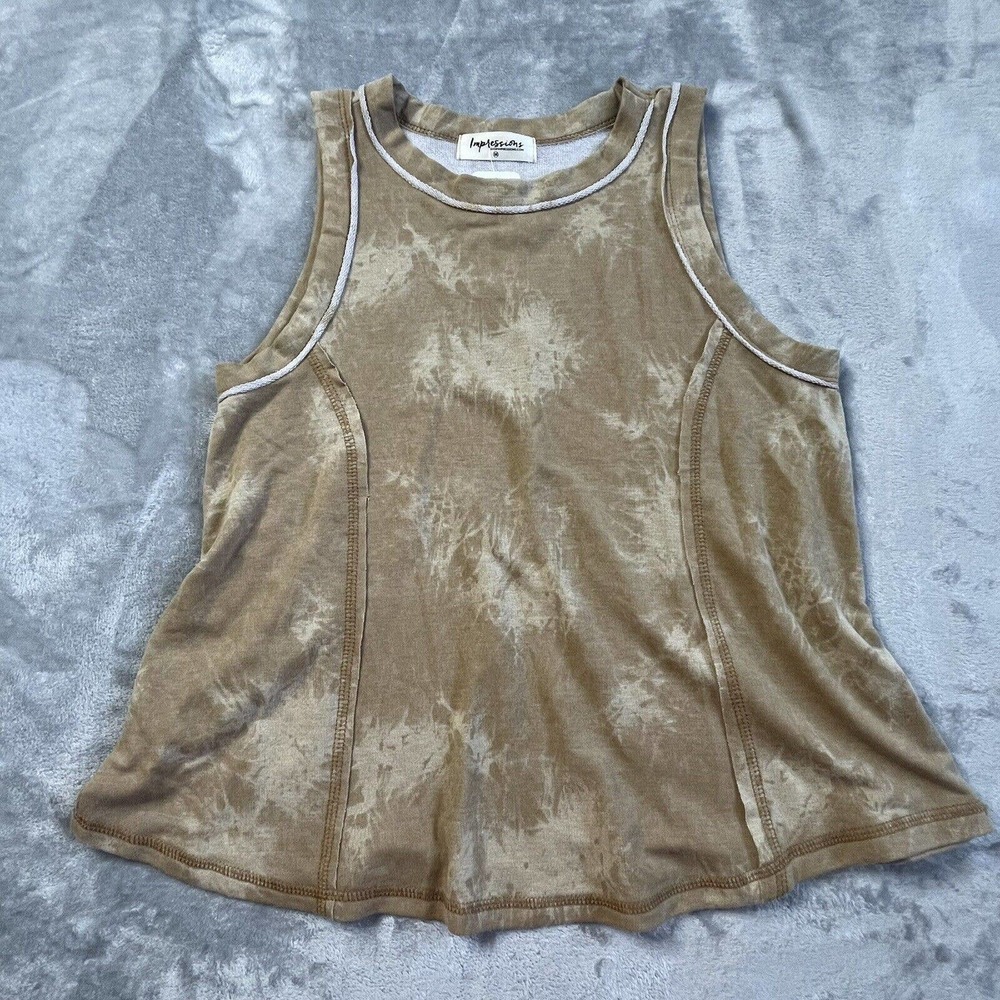 NEW Impressions Tank Tie Dye Women's Medium Blouse Shirt Top Tan Knit Sleeveless